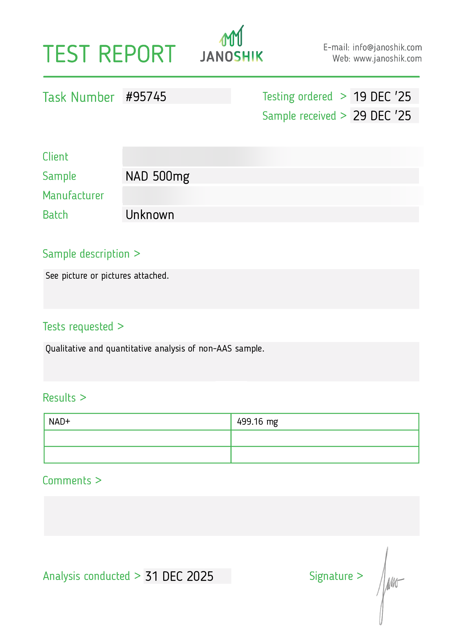 COA de NAD+ 500mg