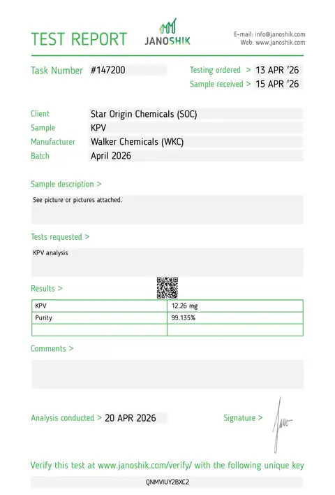 COA de KPV 10mg, lote QNMVIUY2BXC2