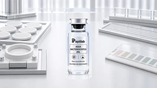 Vial Peptilab Agua Bacteriostatica 3ml sobre banco de verificacion esteril y control de diluyente sin texto legible