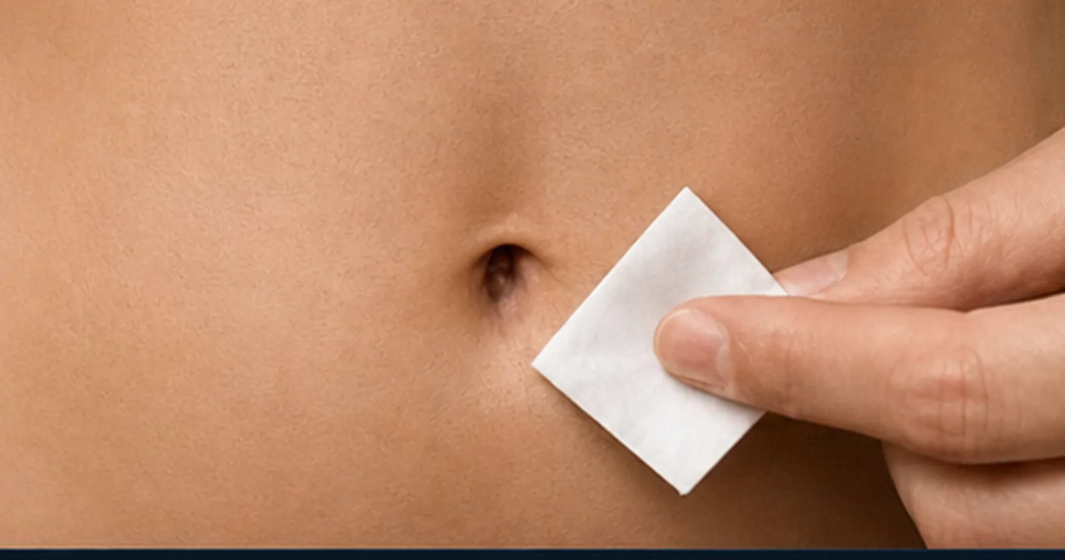 Torunda de alcohol limpiando el abdomen antes de una técnica subcutánea