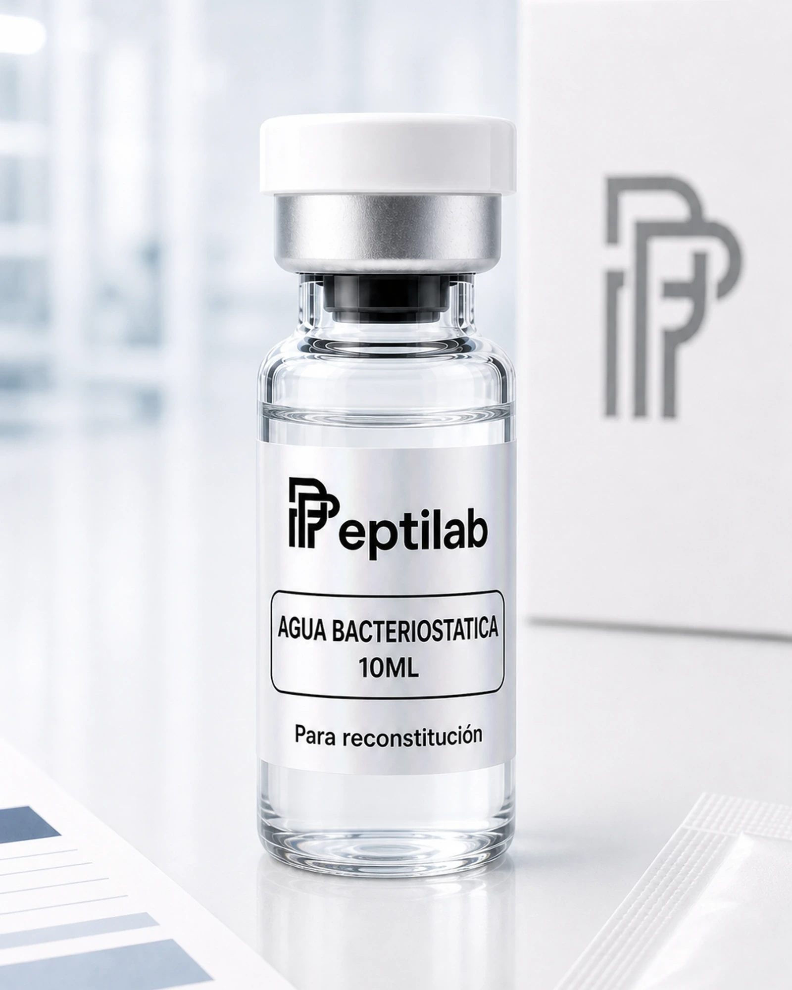 Vial multidosis de agua bacteriostática 10ml para reconstitución de péptidos de investigación