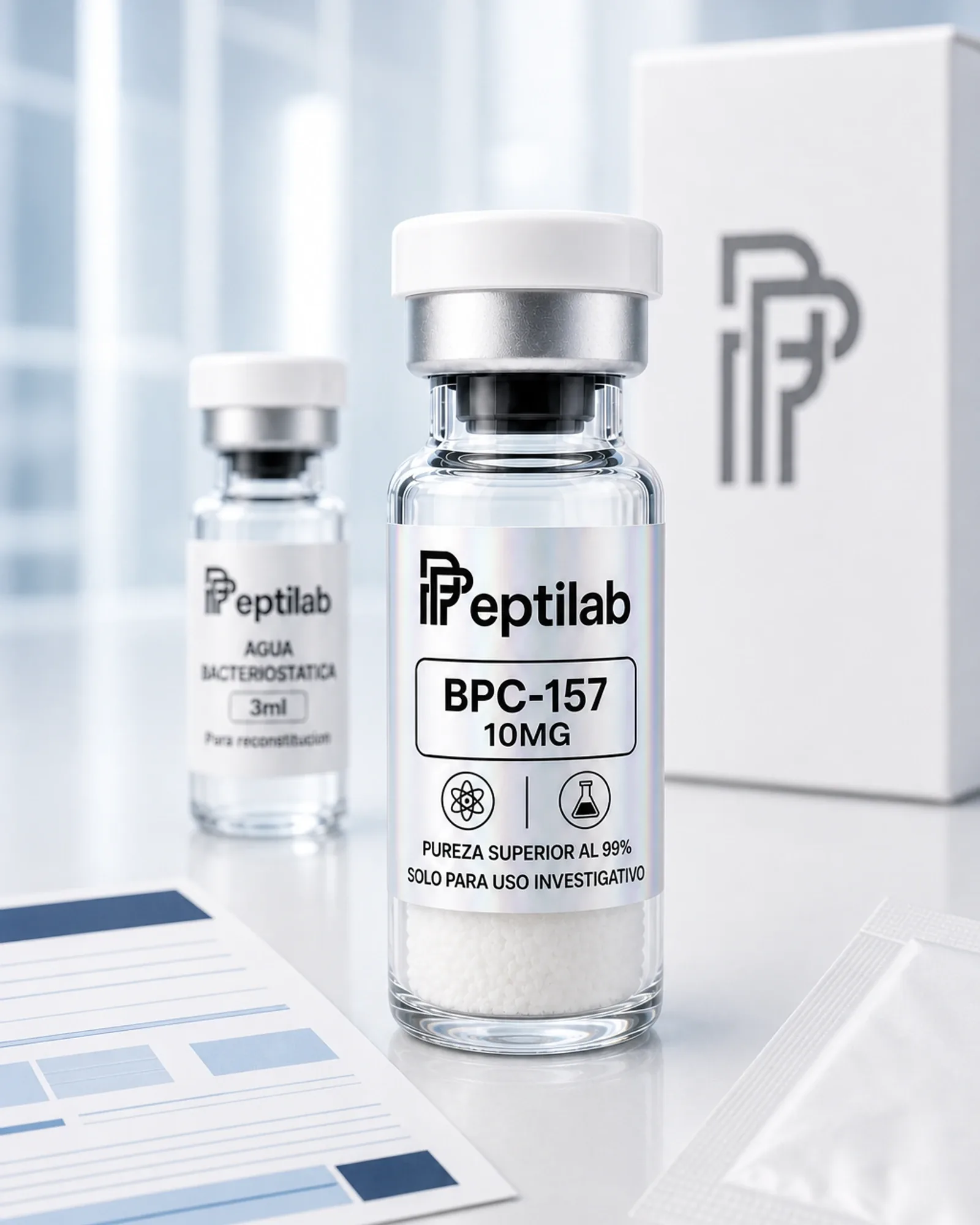 Vial de BPC-157 10mg liofilizado para investigación en regeneración y recuperación