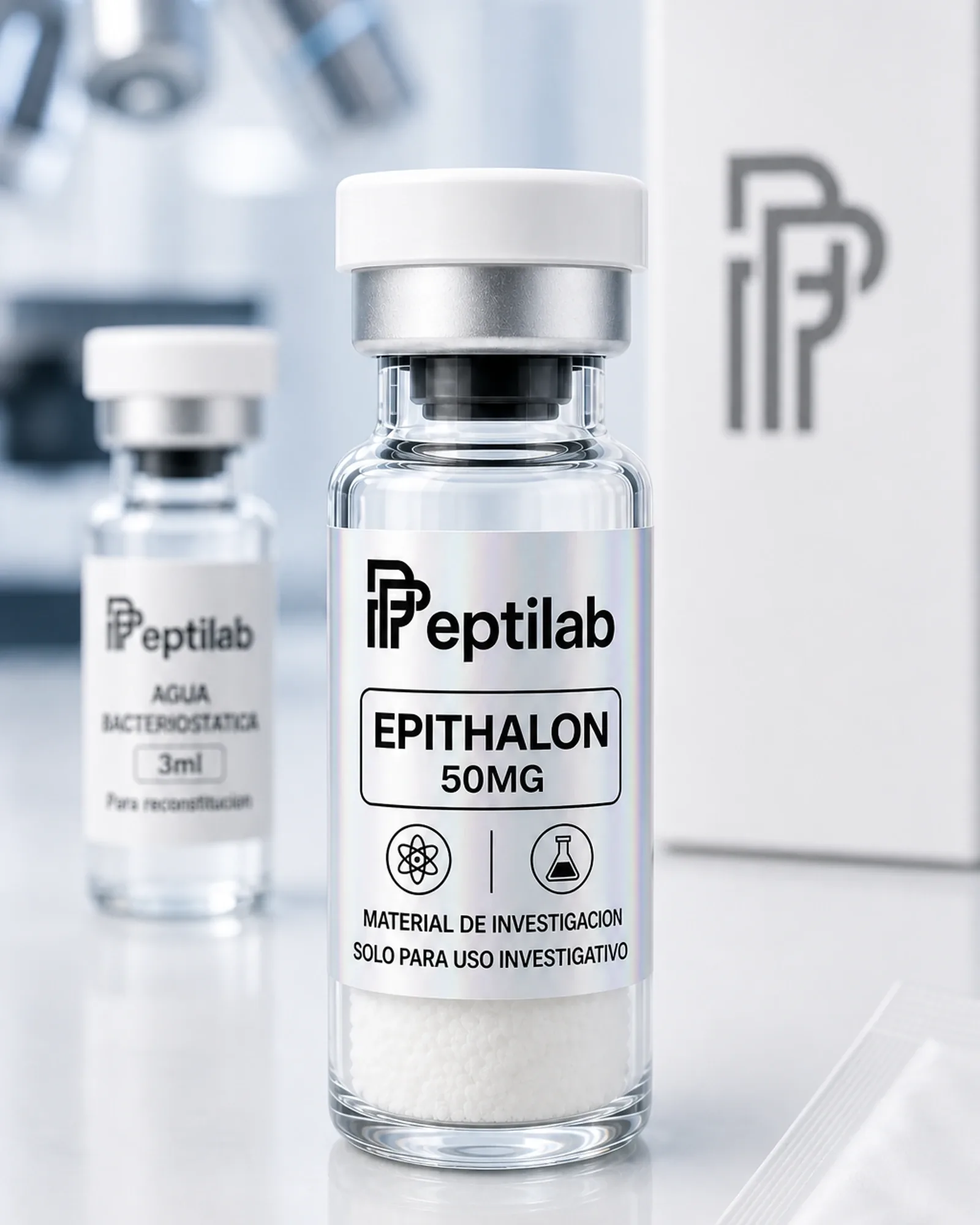 Vial de Epithalon 10mg liofilizado, tetrapéptido para investigación en marcadores de envejecimiento celular, RUO
