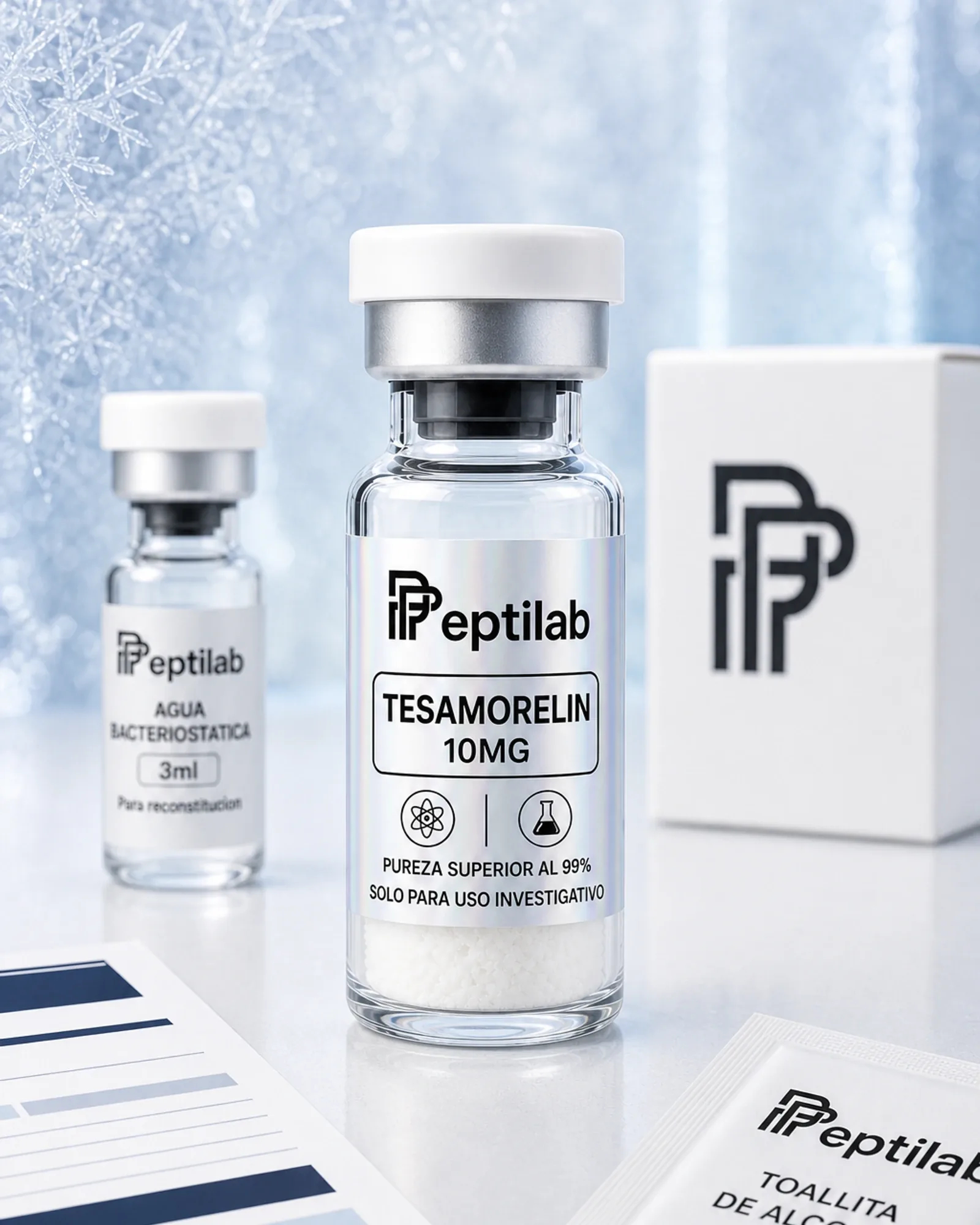 Vial RUO de Tesamorelina (Tesamorelin) liofilizada, análogo GHRH para investigación; no es una formulación Egrifta