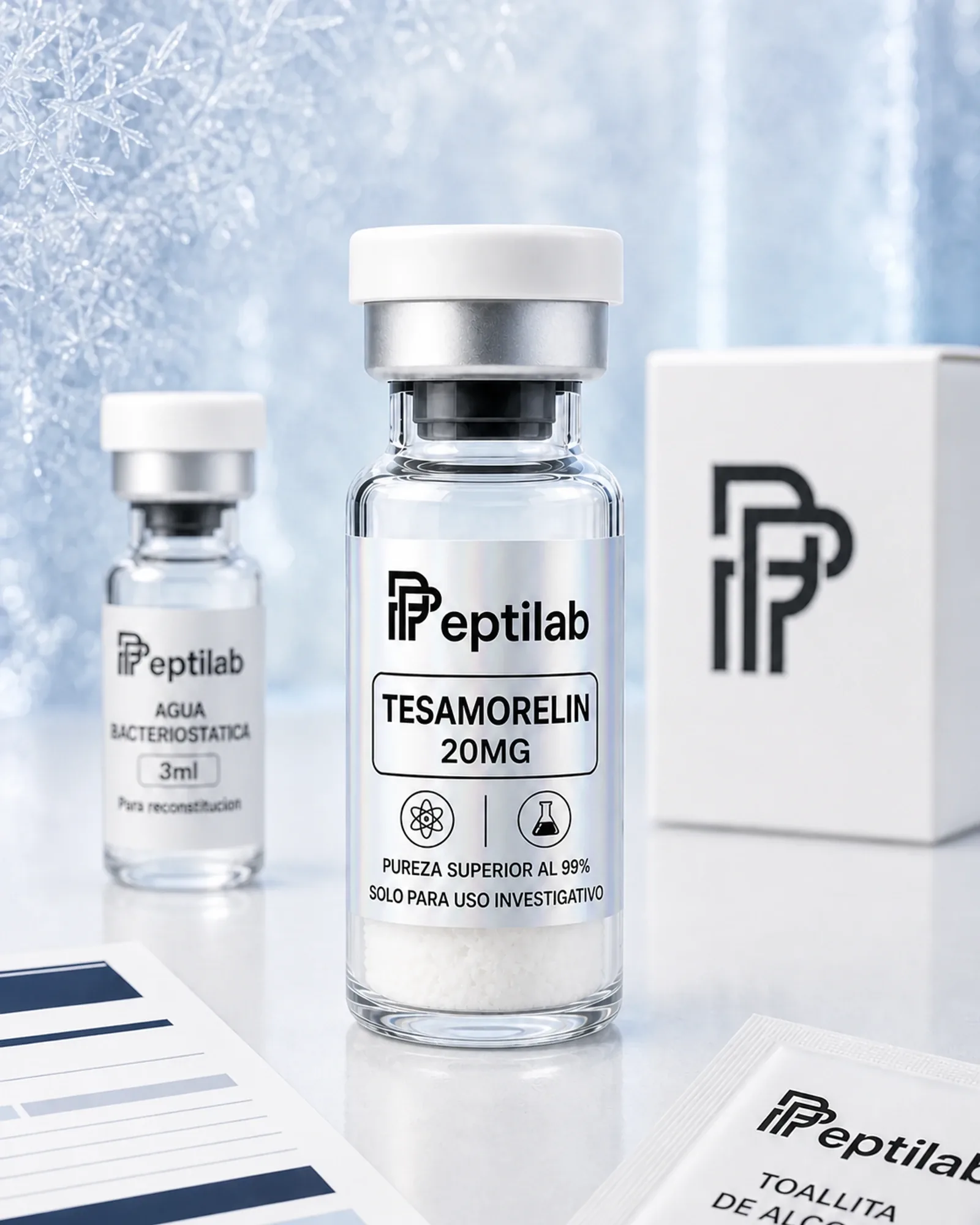 Vial RUO de Tesamorelina (Tesamorelin) liofilizada, análogo GHRH para investigación; no es una formulación Egrifta