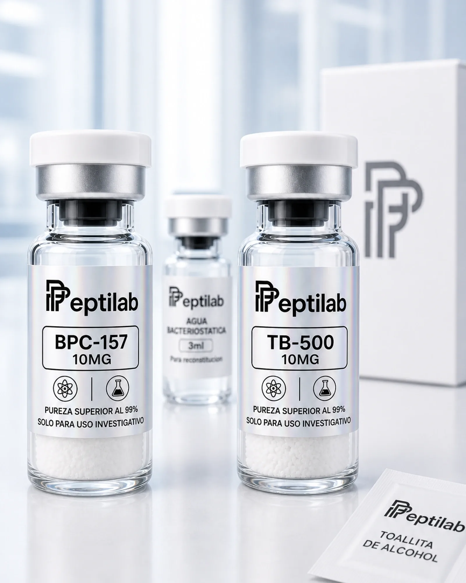 Wolverine Stack: dos viales liofilizados de BPC-157 10mg y TB-500 10mg en bundle de investigación RUO
