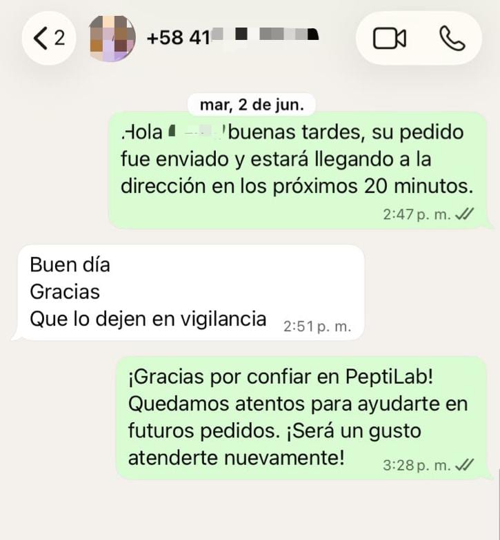 Captura anonimizada de WhatsApp con coordinación de entrega en vigilancia.