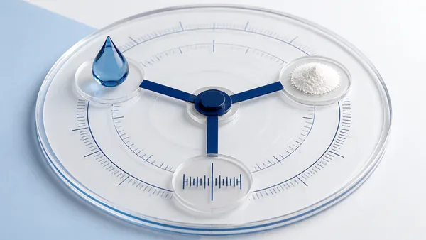 Dial de conversión que conecta volumen, masa y una escala de medición